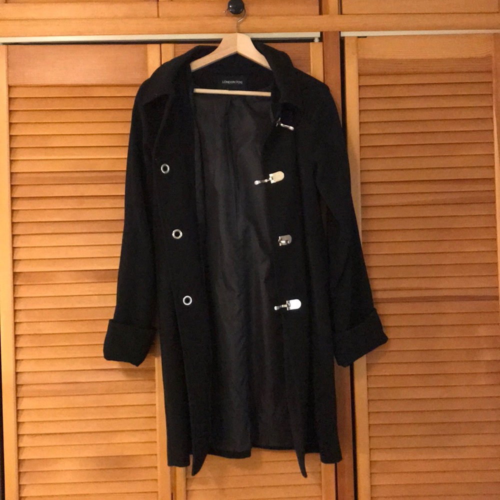 Black hooded toggle clasp London Fog raincoat sz S